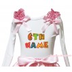 Personalize Custom White Long Sleeves Top Light Pink Sequins Ruffles Light Pink Bow & Birthday Baby Name TB1224
